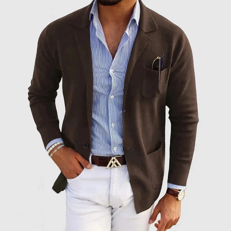 Elegante blazer para hombre con bolsillos de botones informales y cuello con solapa – Nico