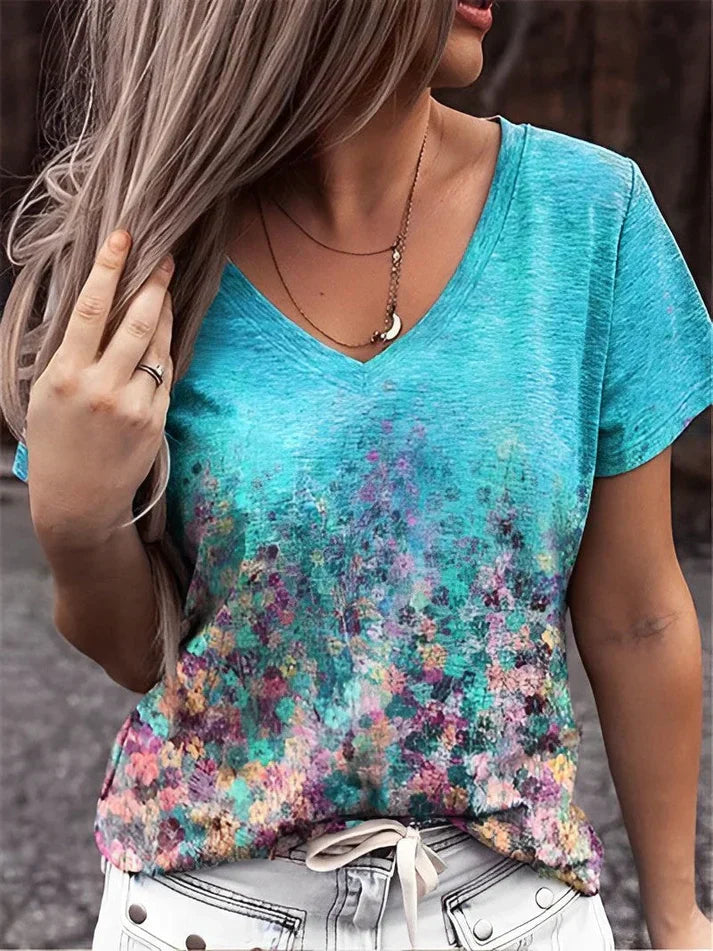 Zosia - Camiseta con cuello de pico y estampado flora