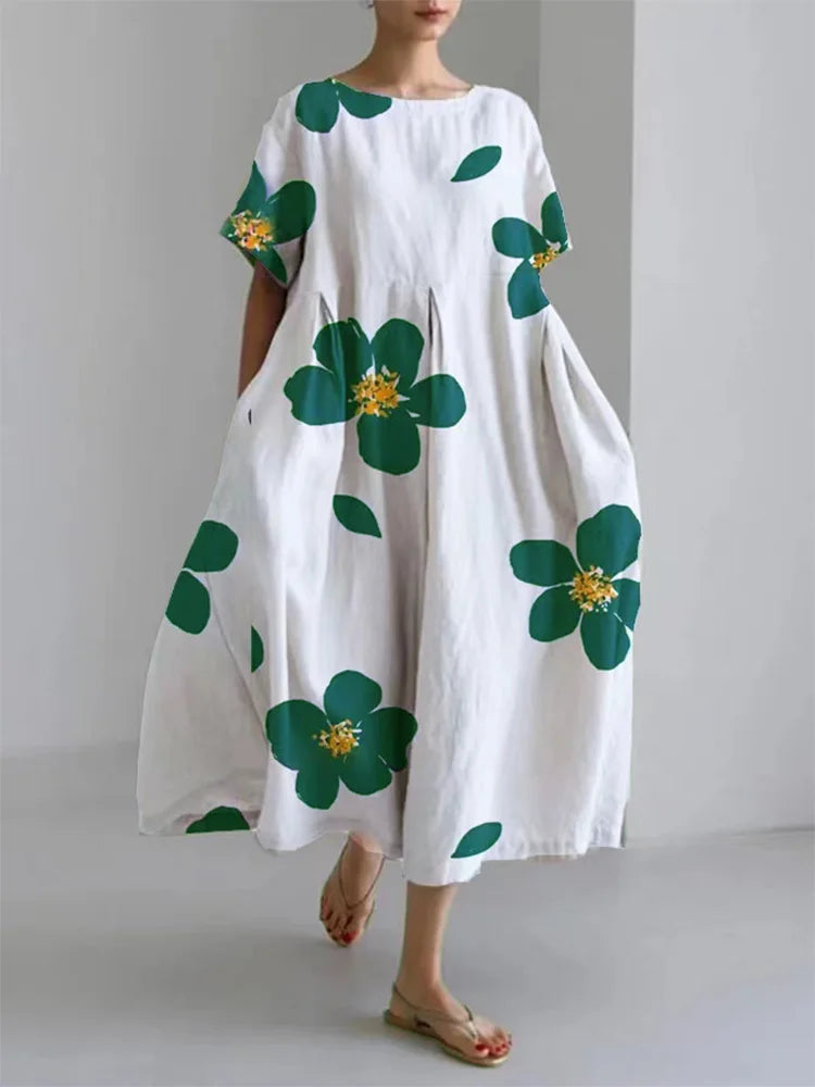 Julie - Vestido floral informal y holgado con escote redondo para mujer en primavera y veran