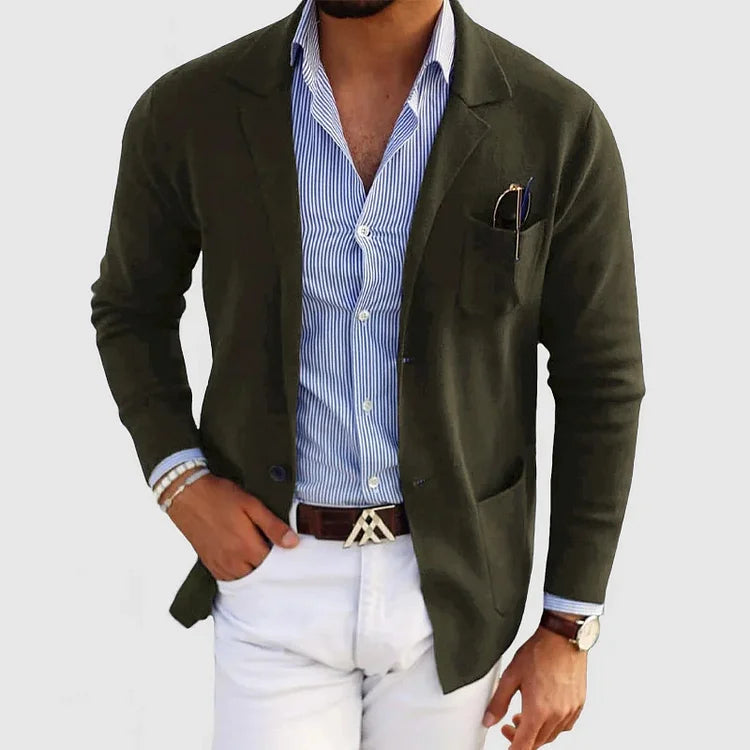 Elegante blazer para hombre con bolsillos de botones informales y cuello con solapa – Nico