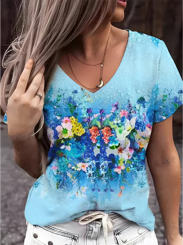 Zosia - Camiseta con cuello de pico y estampado flora