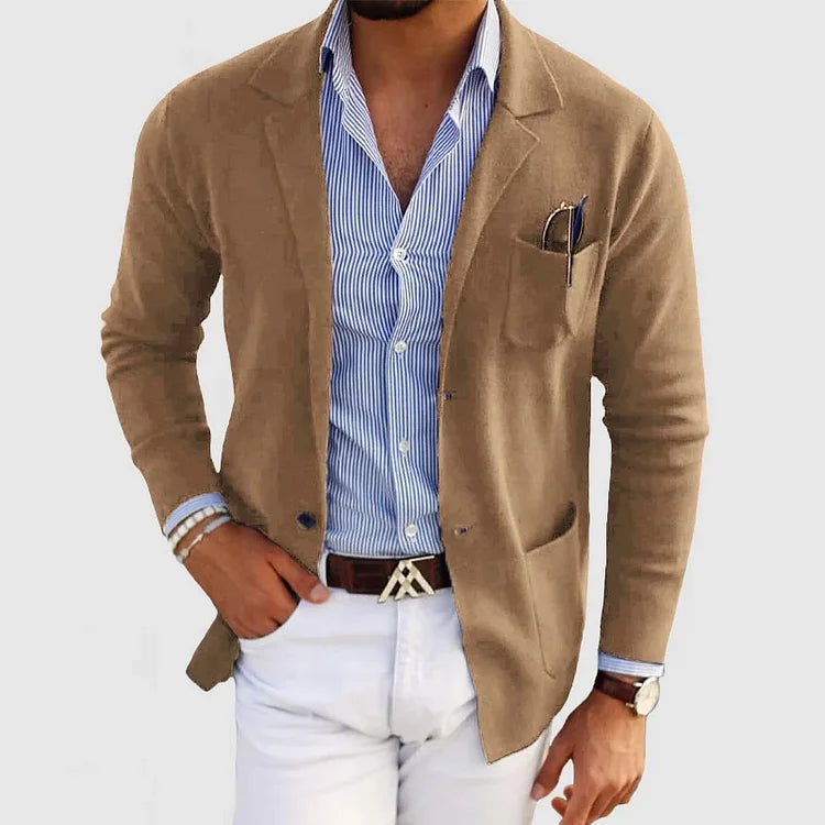 Elegante blazer para hombre con bolsillos de botones informales y cuello con solapa – Nico