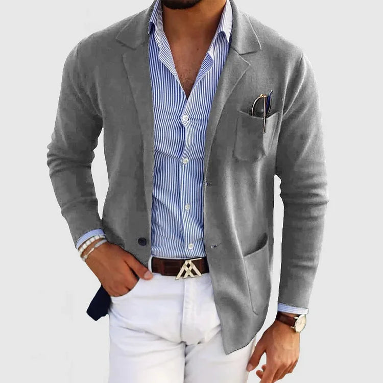 Elegante blazer para hombre con bolsillos de botones informales y cuello con solapa – Nico