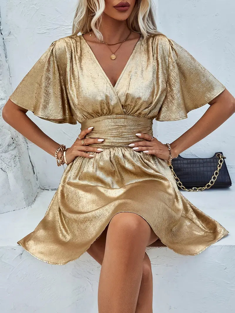 Fayruz – Minivestido con escote en V y mangas de volantes