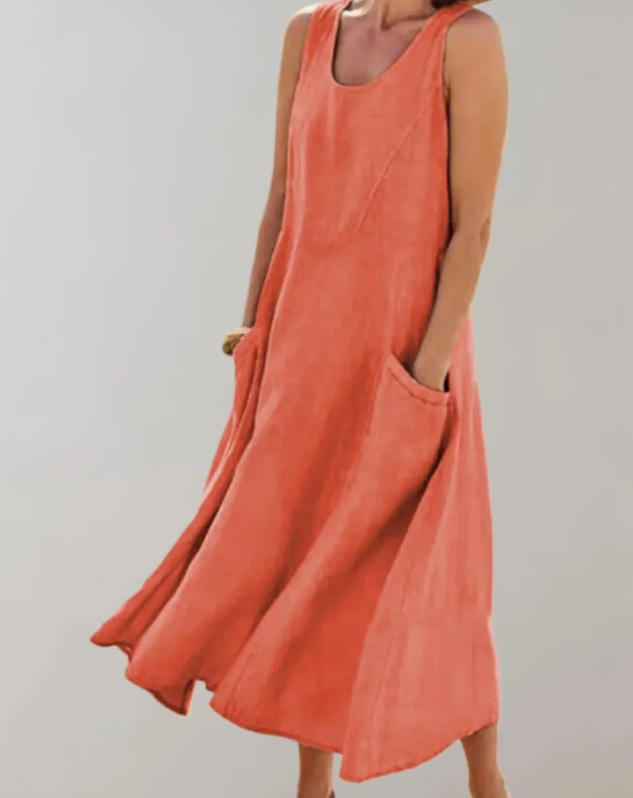 Jolie – Vestido midi sin mangas de algodón y lino