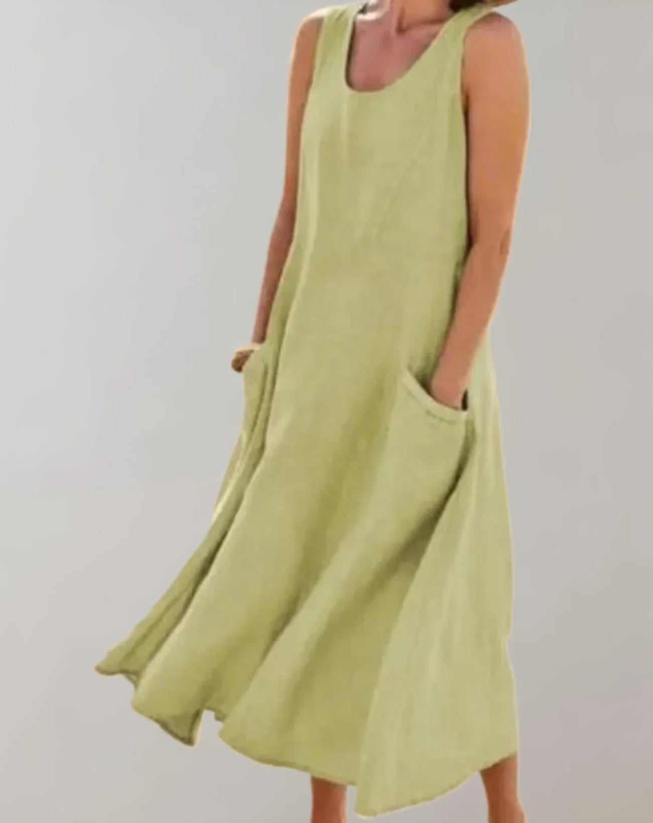 Jolie – Vestido midi sin mangas de algodón y lino