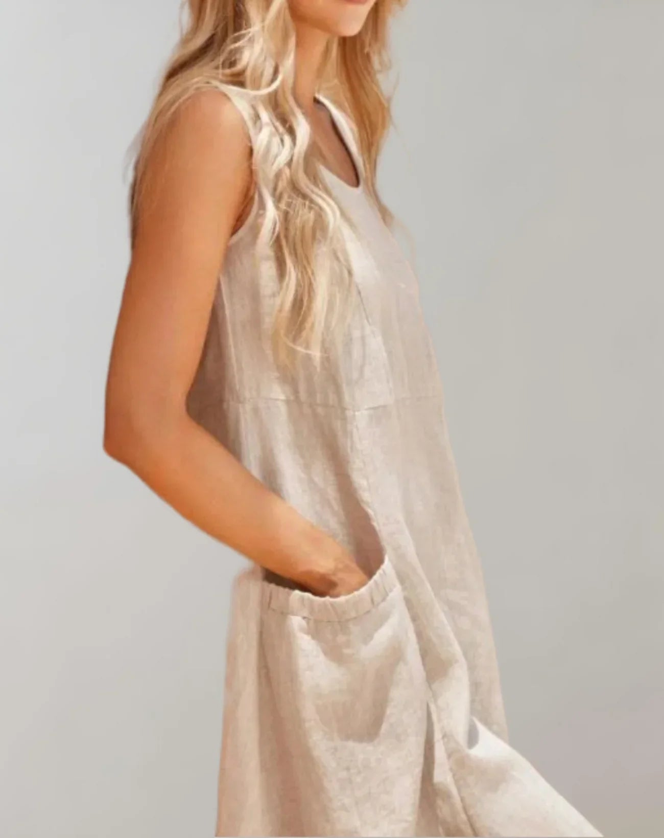 Jolie – Vestido midi sin mangas de algodón y lino