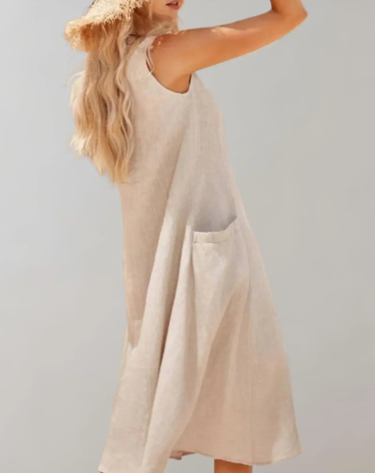 Jolie – Vestido midi sin mangas de algodón y lino