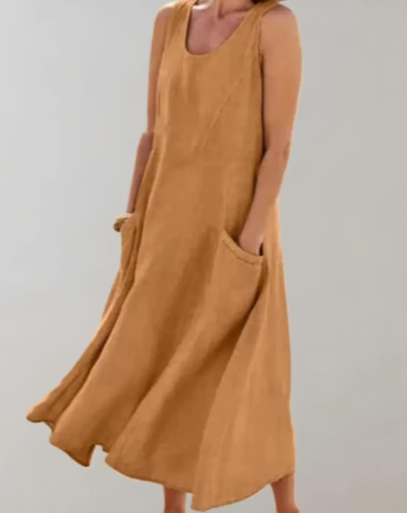Jolie – Vestido midi sin mangas de algodón y lino