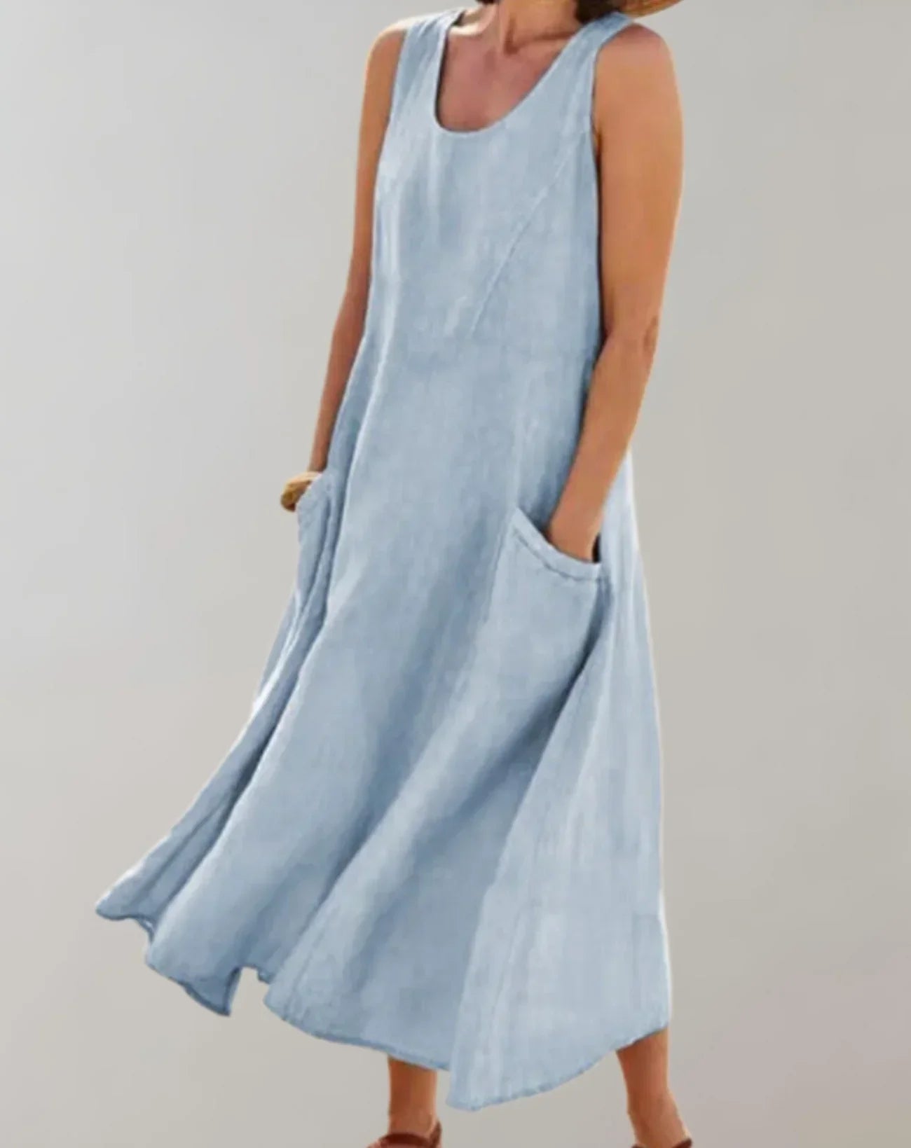 Jolie – Vestido midi sin mangas de algodón y lino
