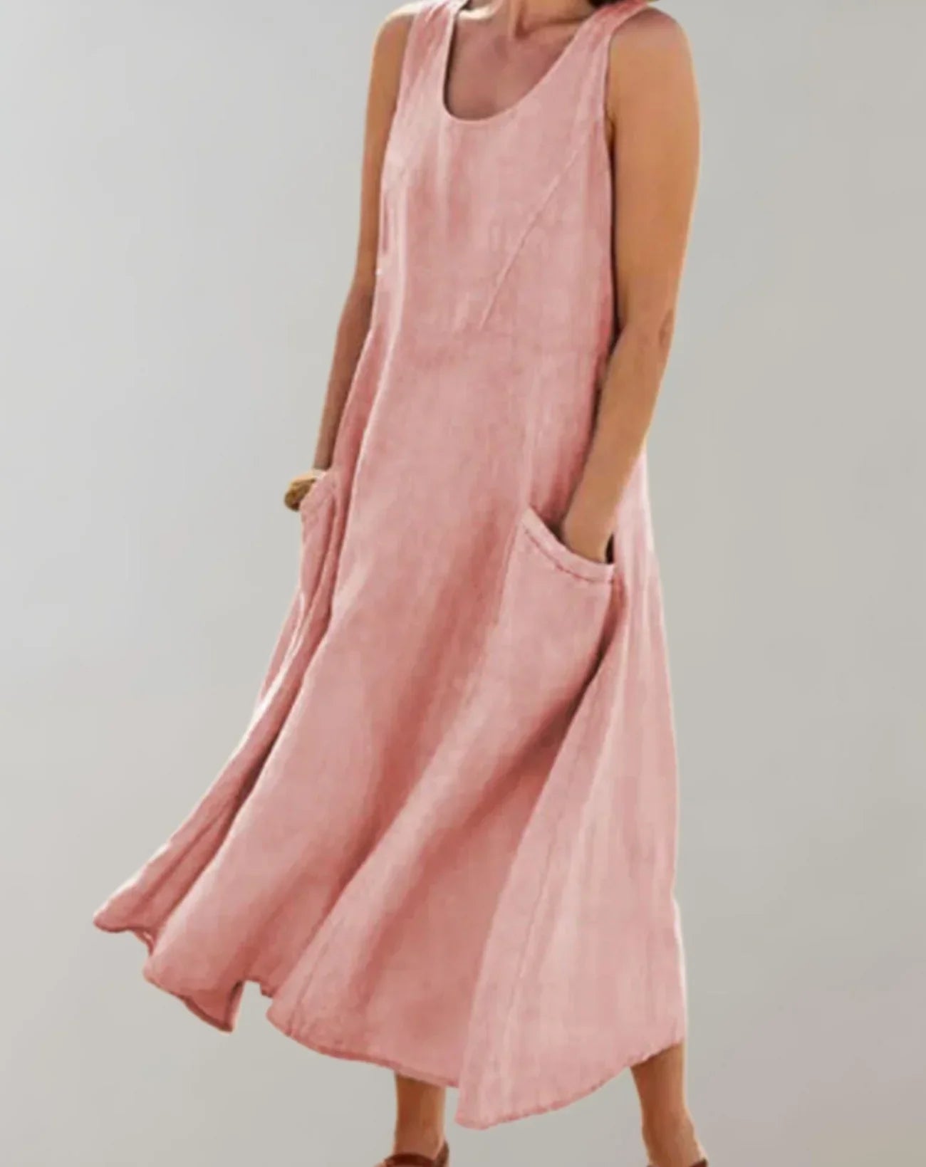 Jolie – Vestido midi sin mangas de algodón y lino