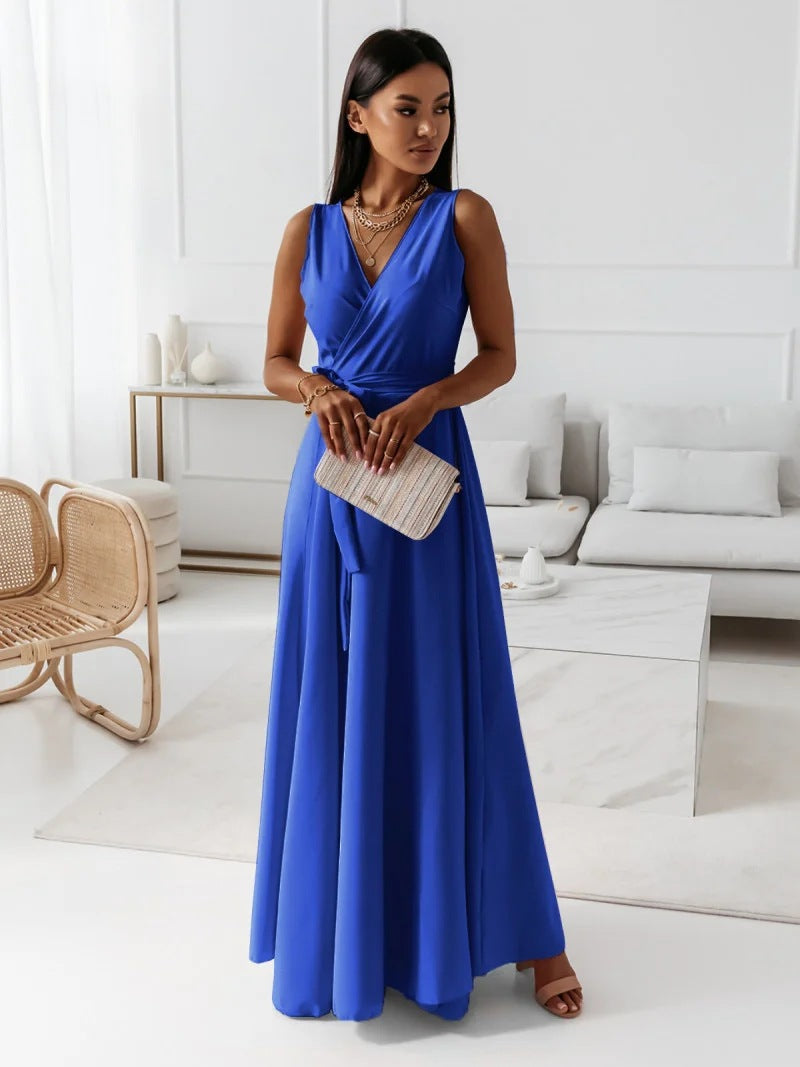 Gretchen - Vestido largo liso con cuello en V para muje