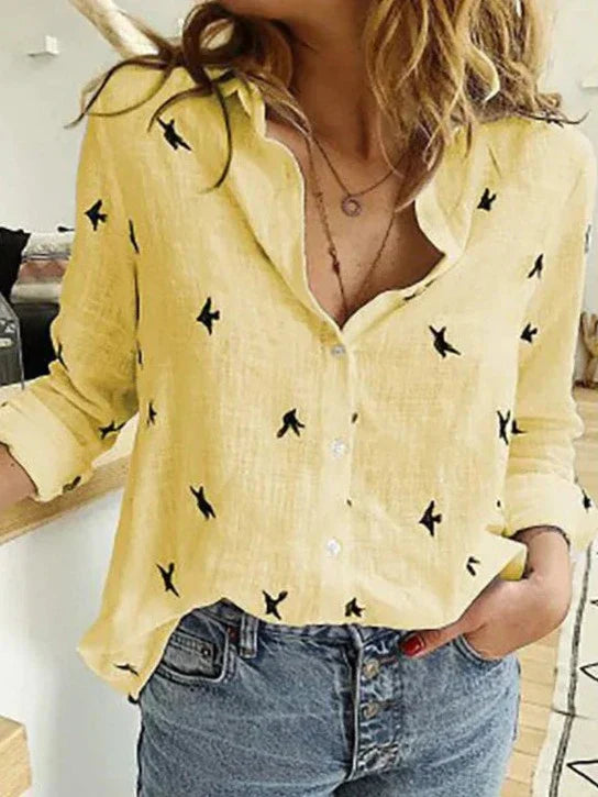 Maelyn - Camisa elegante y desenfadada de manga larga para mujer confeccionada en algodón y lino