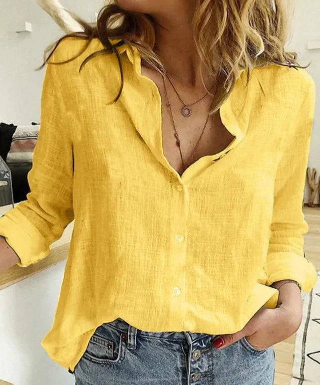 Maelyn - Camisa elegante y desenfadada de manga larga para mujer confeccionada en algodón y lino