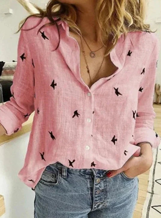 Maelyn - Camisa elegante y desenfadada de manga larga para mujer confeccionada en algodón y lino