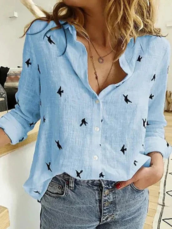 Maelyn - Camisa elegante y desenfadada de manga larga para mujer confeccionada en algodón y lino