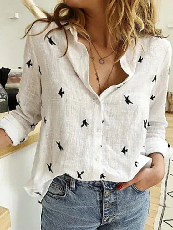 Maelyn - Camisa elegante y desenfadada de manga larga para mujer confeccionada en algodón y lino