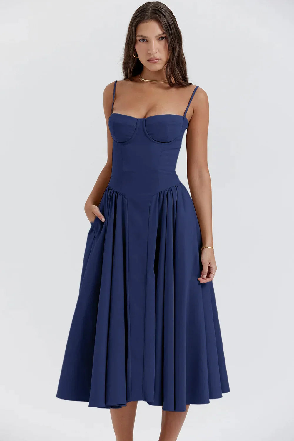 Dahlia - Elegante vestido de tirantes plisado
