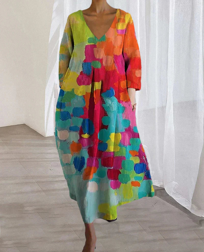 Anastasia - Vestido estampado de colores con escote en