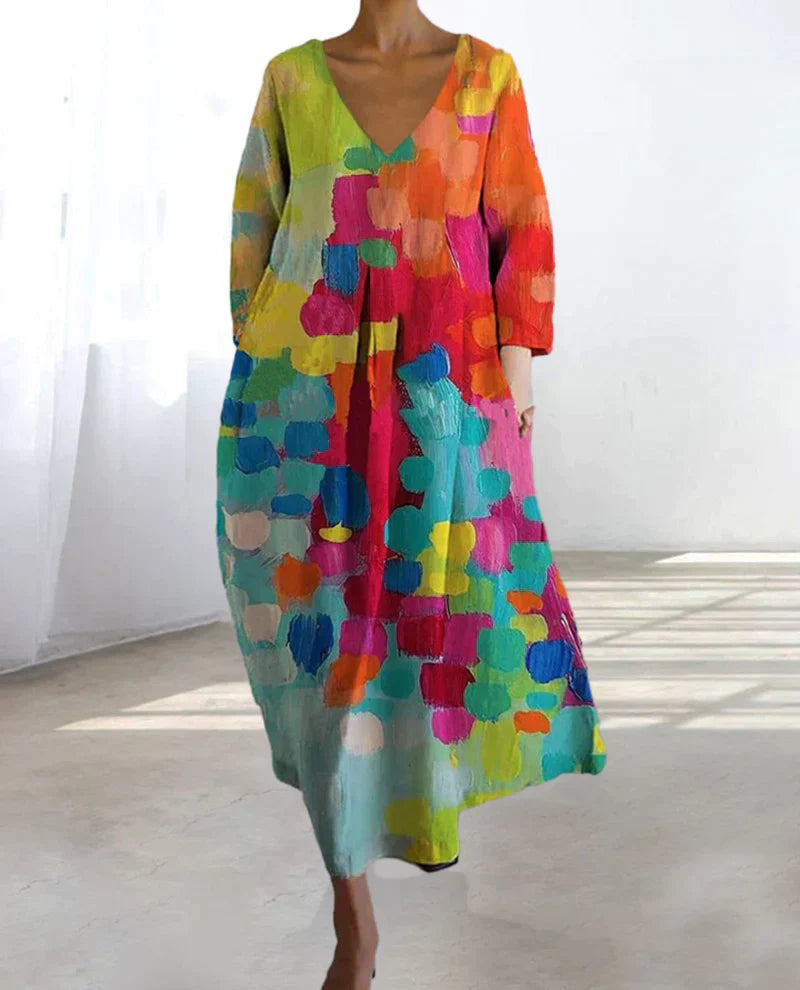Anastasia - Vestido estampado de colores con escote en