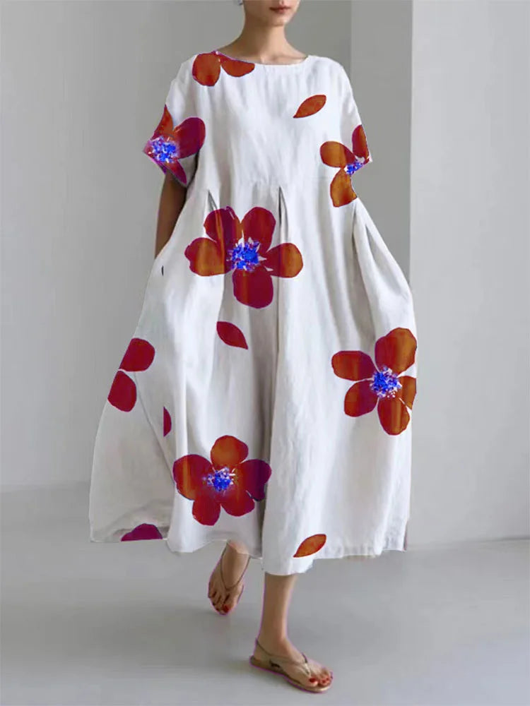 Julie - Vestido floral informal y holgado con escote redondo para mujer en primavera y veran