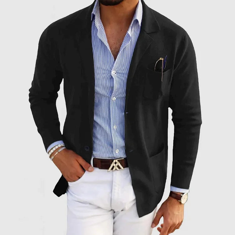 Elegante blazer para hombre con bolsillos de botones informales y cuello con solapa – Nico