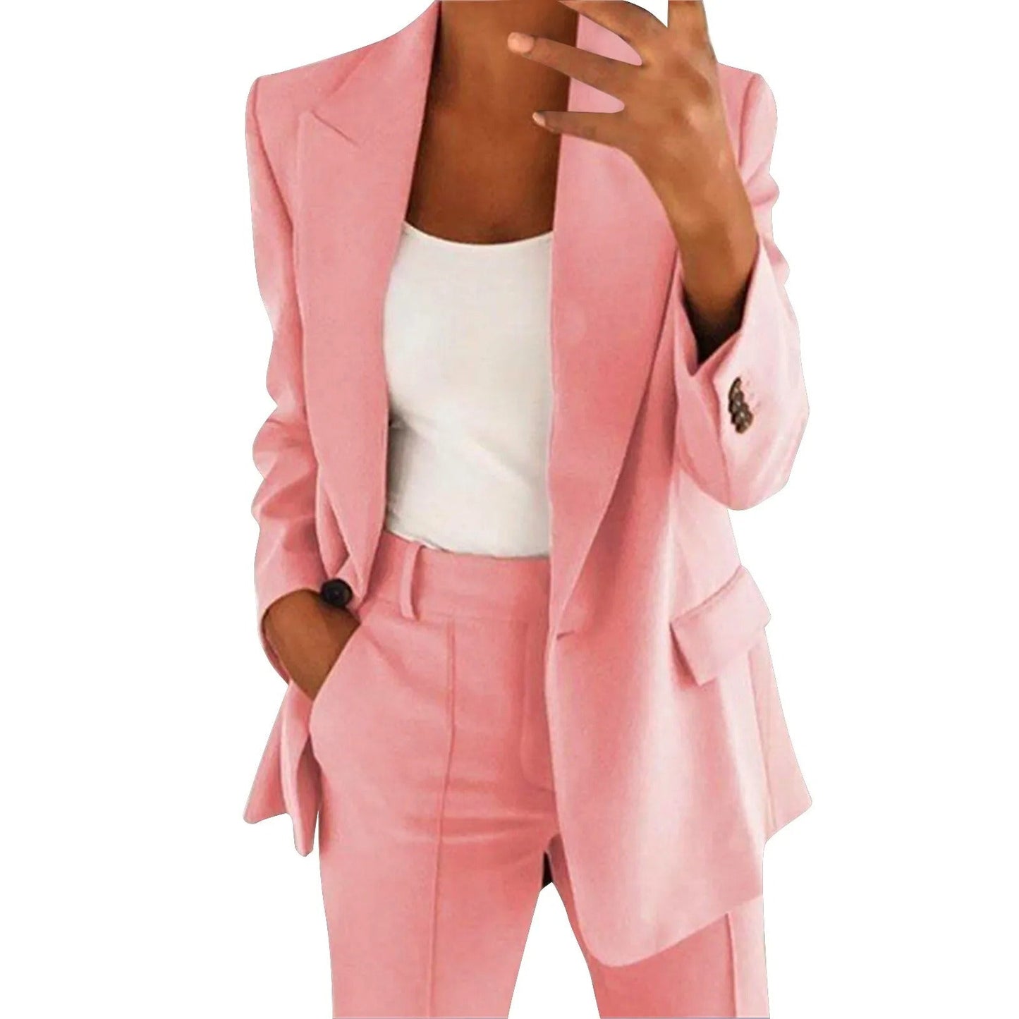 MiraSet - Conjunto de traje de mujer con americana y pantalón en color liso