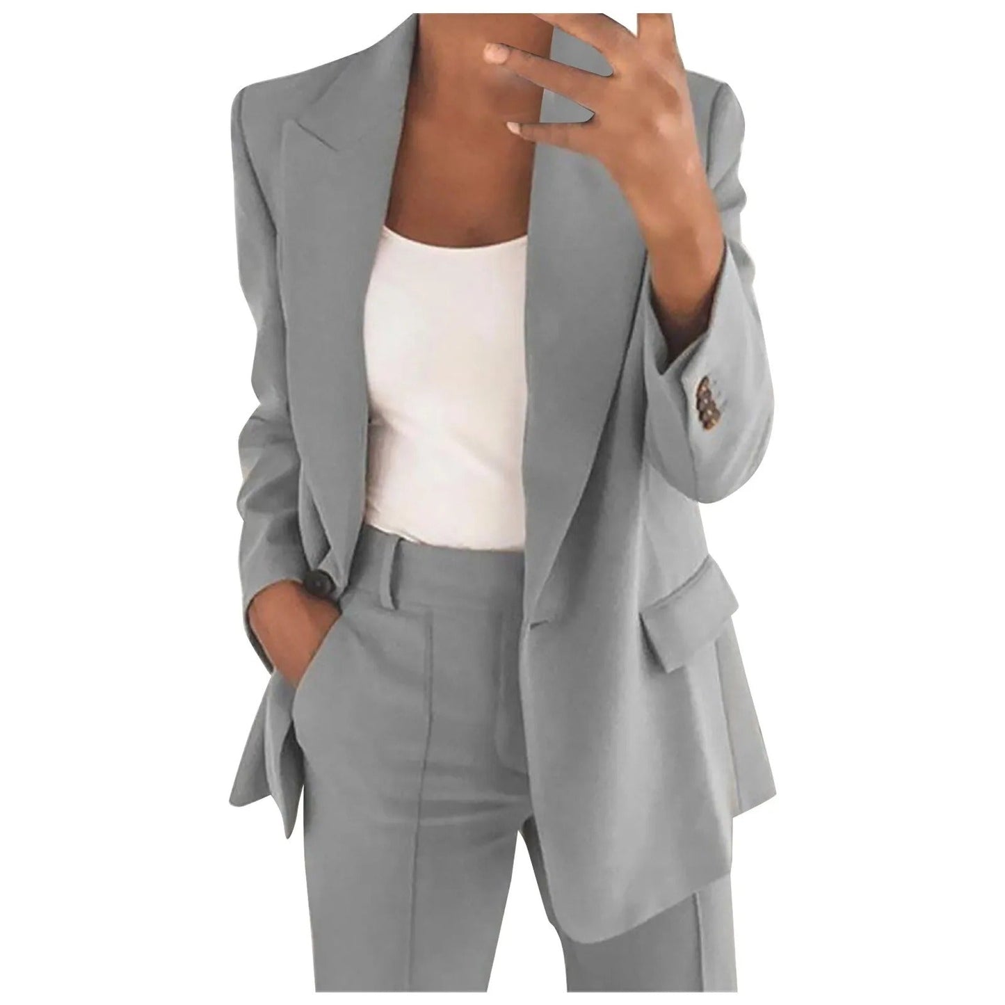MiraSet - Conjunto de traje de mujer con americana y pantalón en color liso
