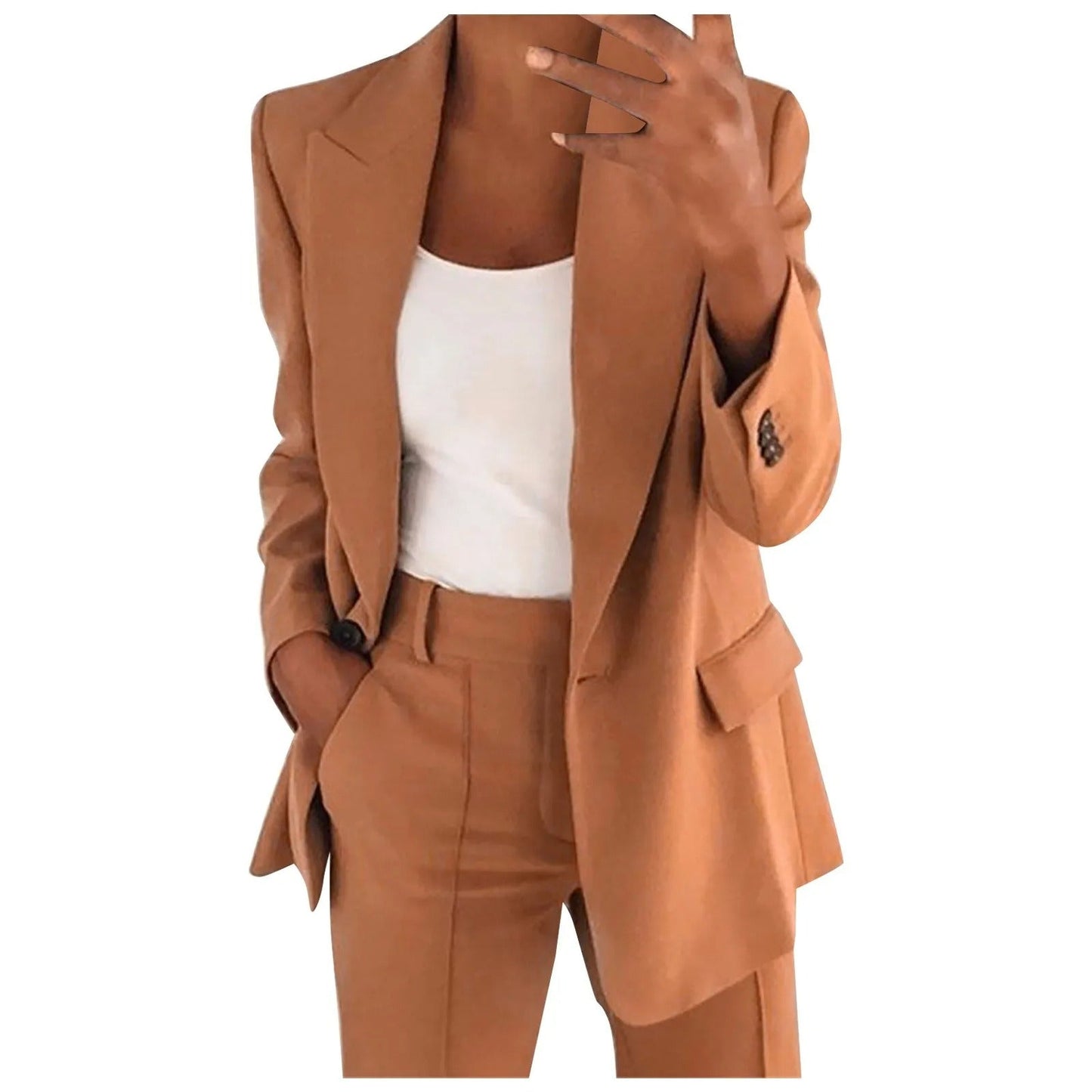MiraSet - Conjunto de traje de mujer con americana y pantalón en color liso