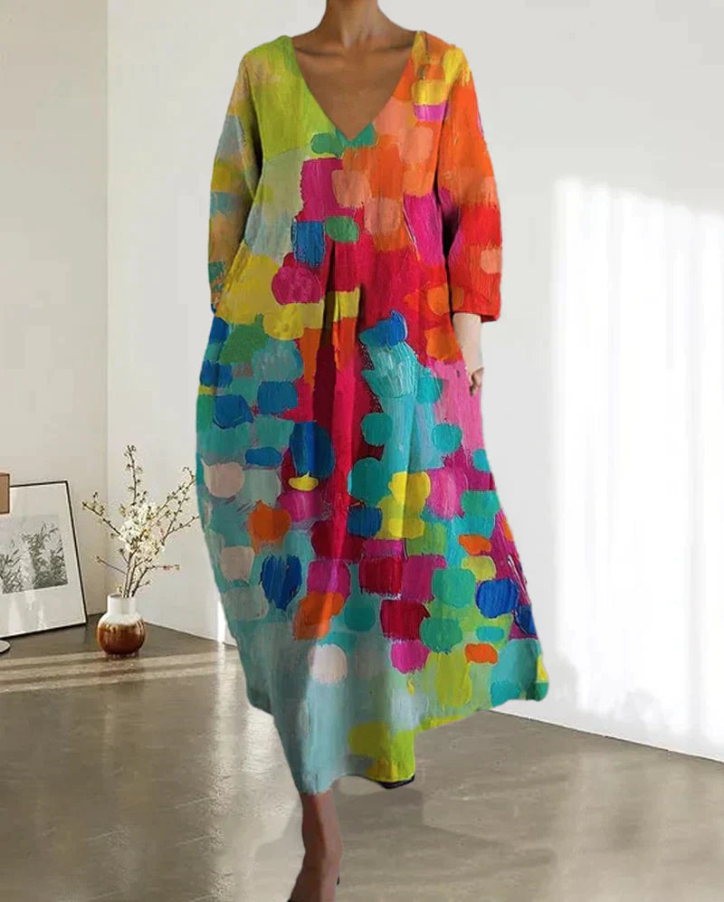Anastasia - Vestido estampado de colores con escote en