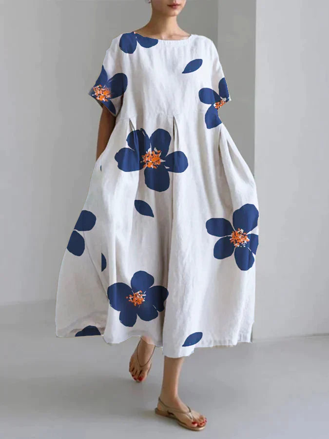 Julie - Vestido floral informal y holgado con escote redondo para mujer en primavera y veran