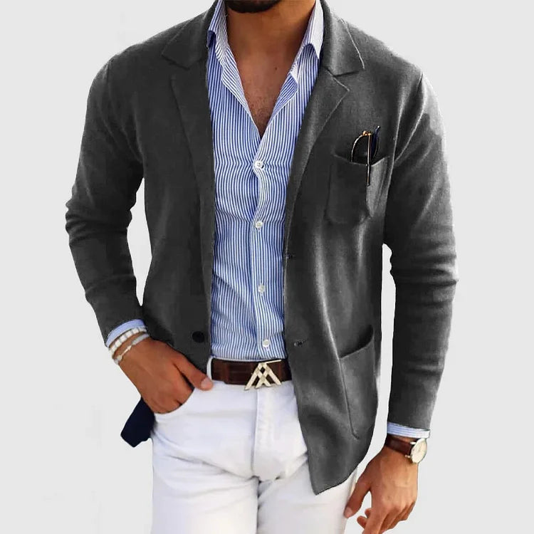 Elegante blazer para hombre con bolsillos de botones informales y cuello con solapa – Nico
