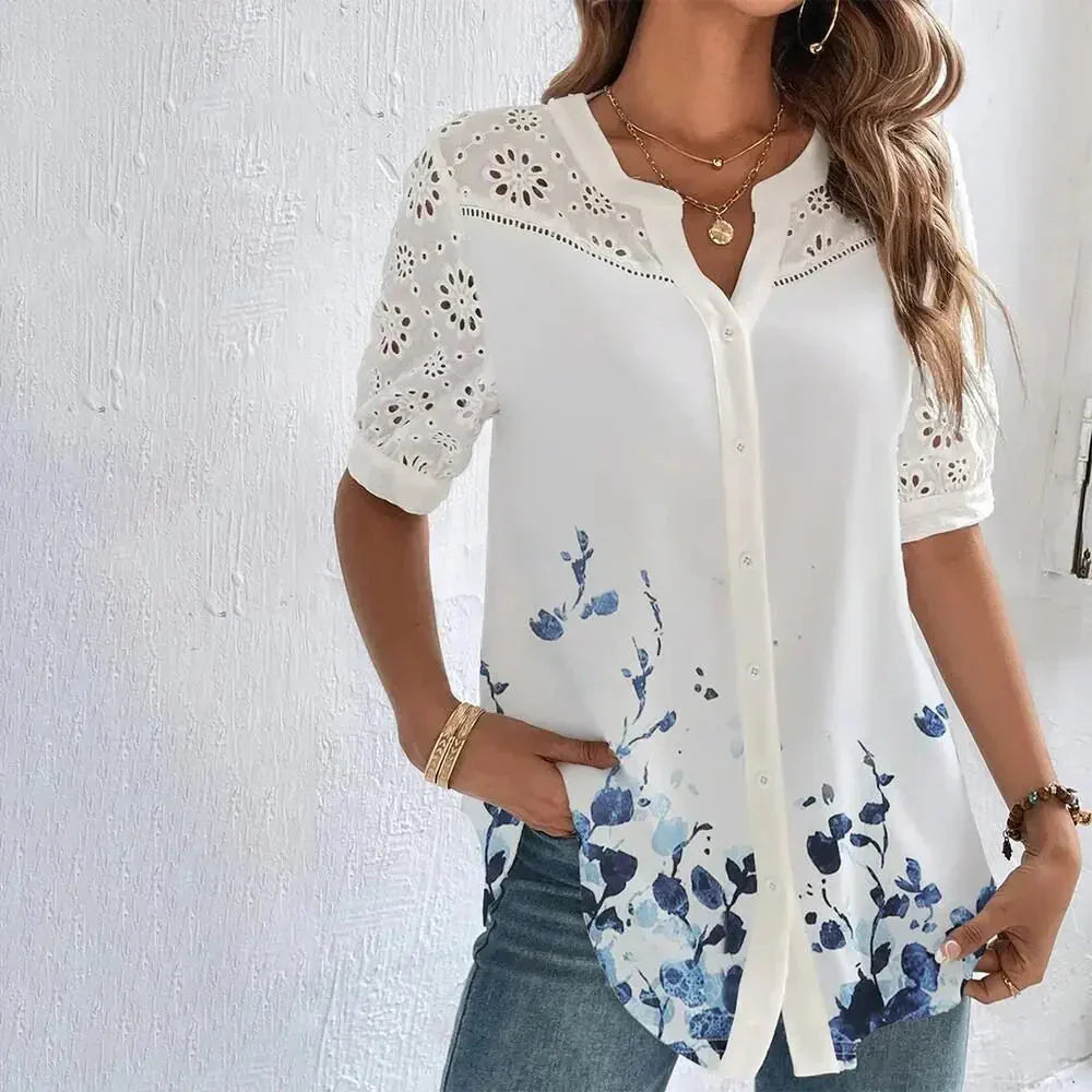 Margaret - Blusa de encaje de manga corta