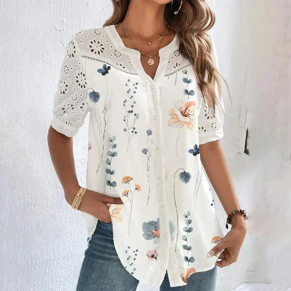 Margaret - Blusa de encaje de manga corta