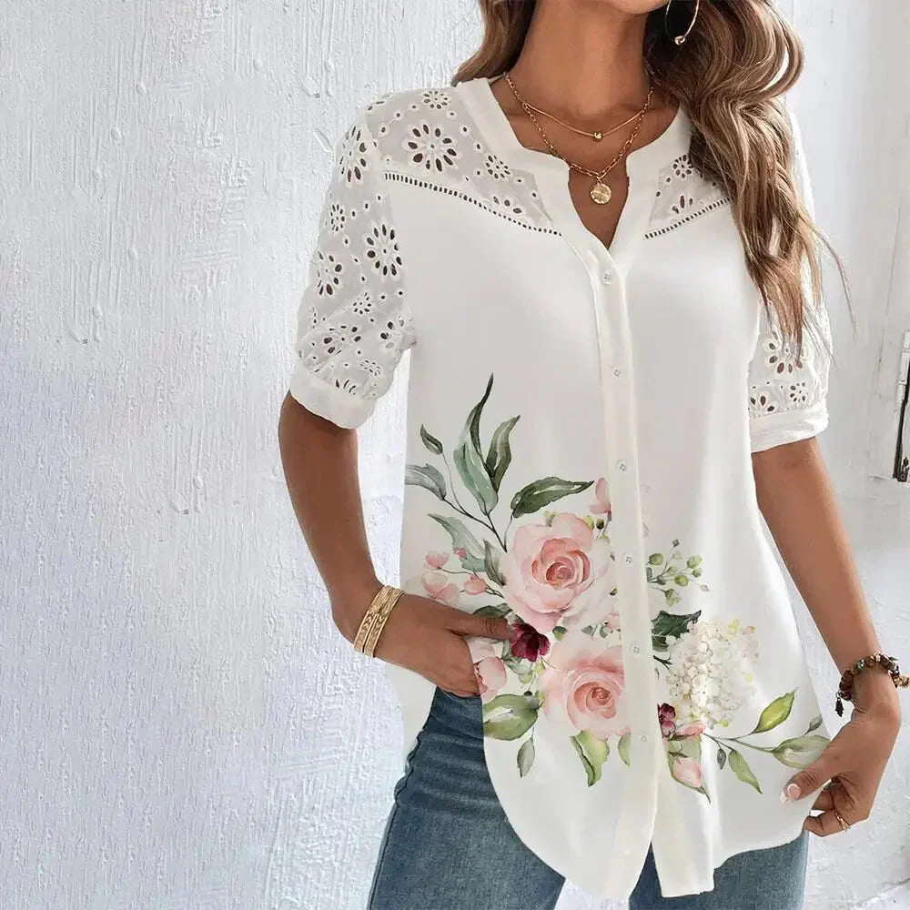 Margaret - Blusa de encaje de manga corta