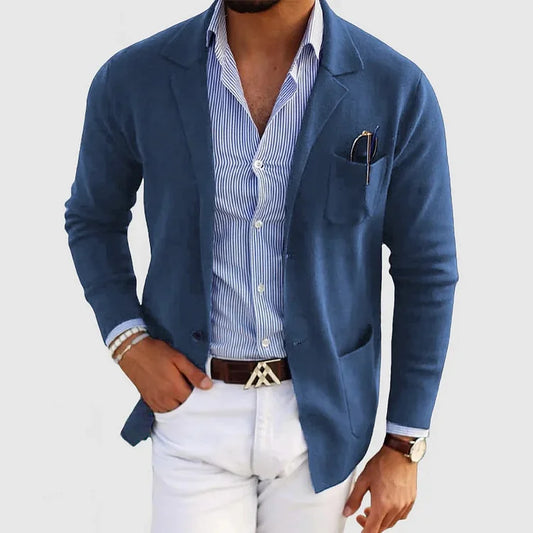 Elegante blazer para hombre con bolsillos de botones informales y cuello con solapa – Nico