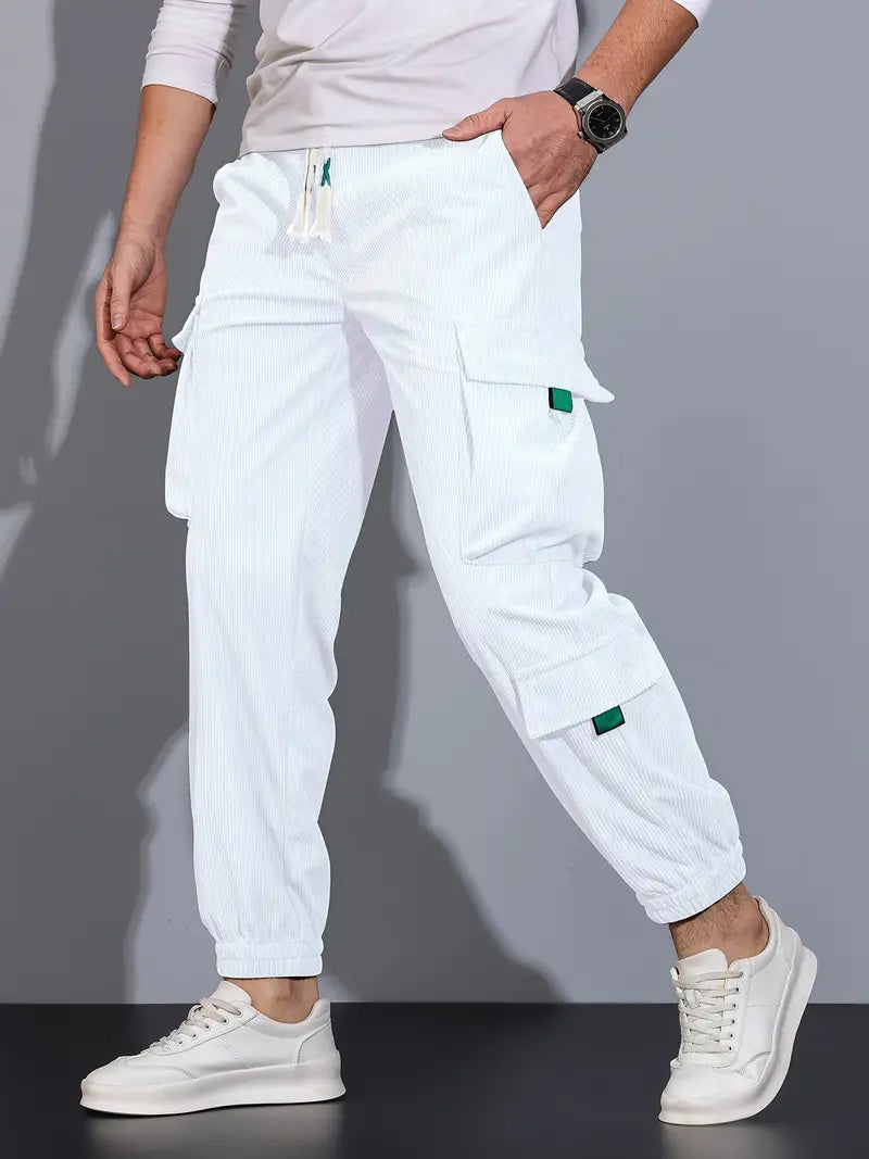 Aldrich - Pantalones cargo casual sólidos para hombre