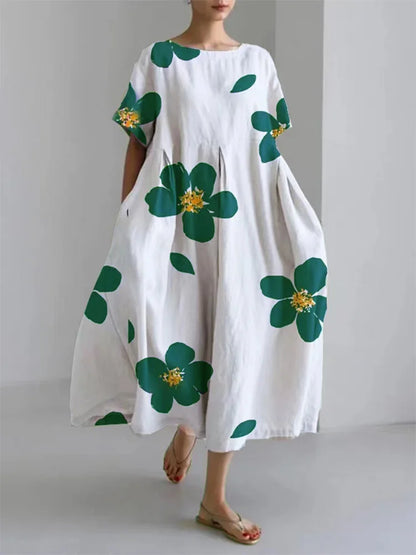 Julie - Vestido floral informal y holgado con escote redondo para mujer en primavera y veran