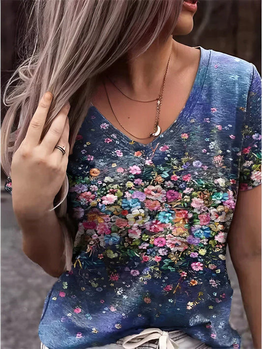 Zosia - Camiseta con cuello de pico y estampado flora