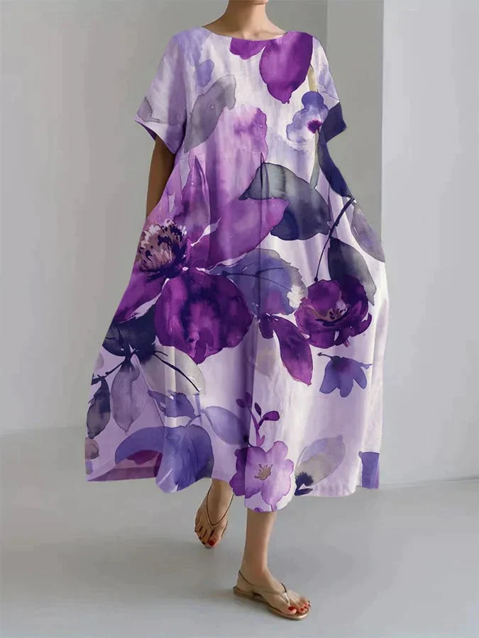 Andria - Vestido suelto de mujer con estampado floral botánico