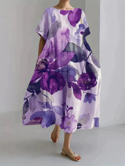 Andria - Vestido suelto de mujer con estampado floral botánico