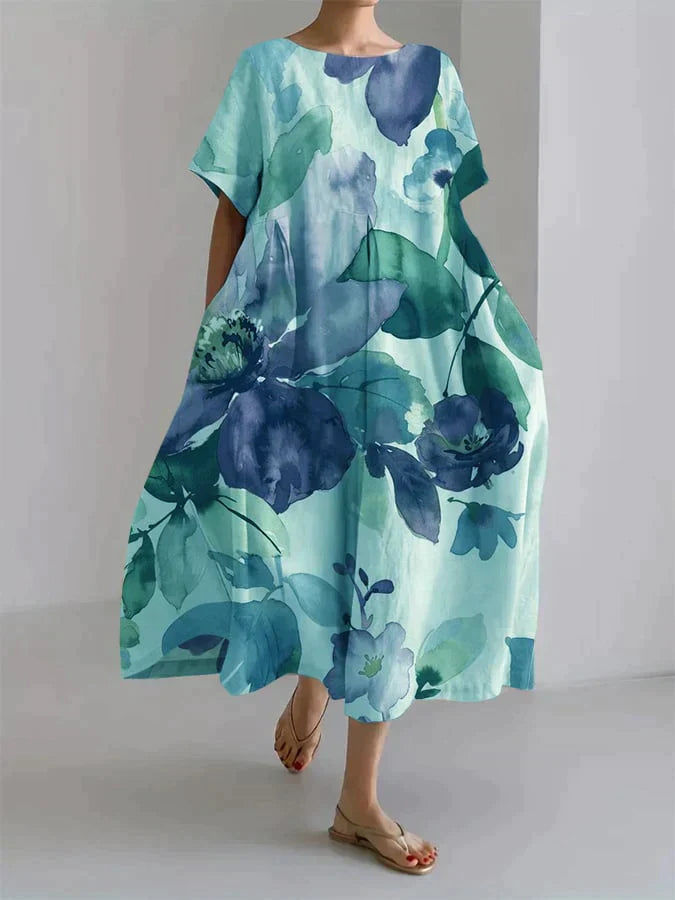 Andria - Vestido suelto de mujer con estampado floral botánico