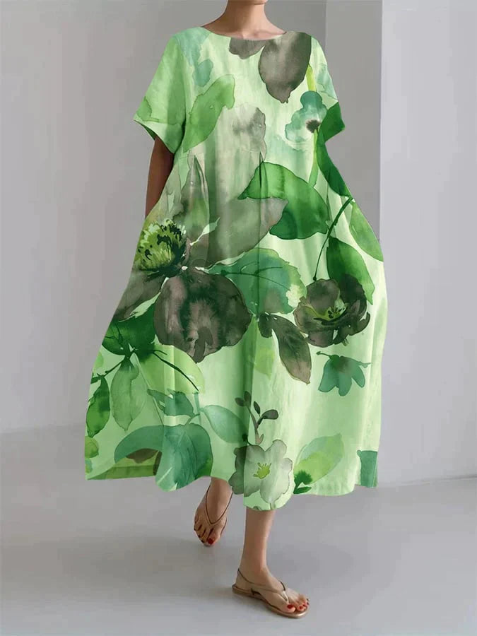 Andria - Vestido suelto de mujer con estampado floral botánico