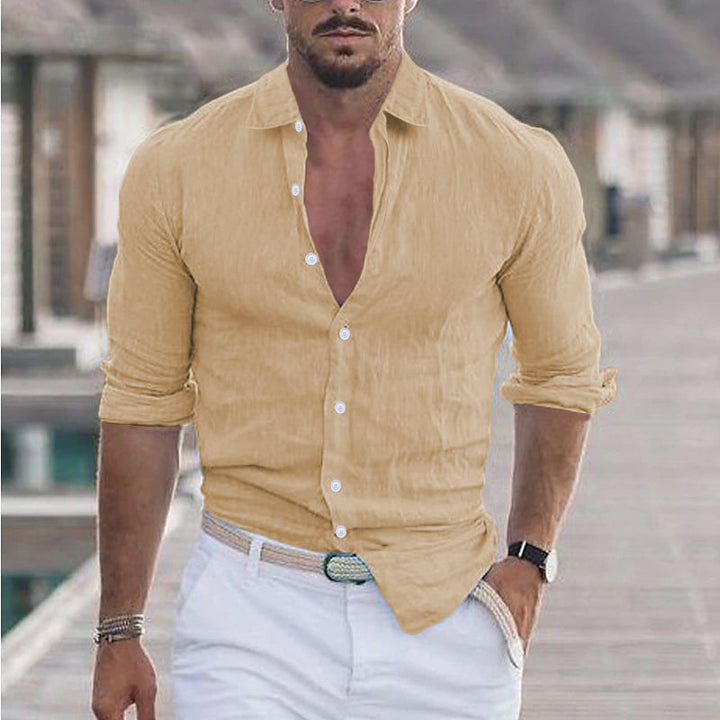 Camisa de lino para hombre con cuello vuelto - Dino