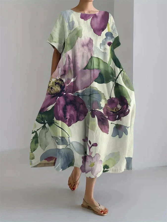 Andria - Vestido suelto de mujer con estampado floral botánico