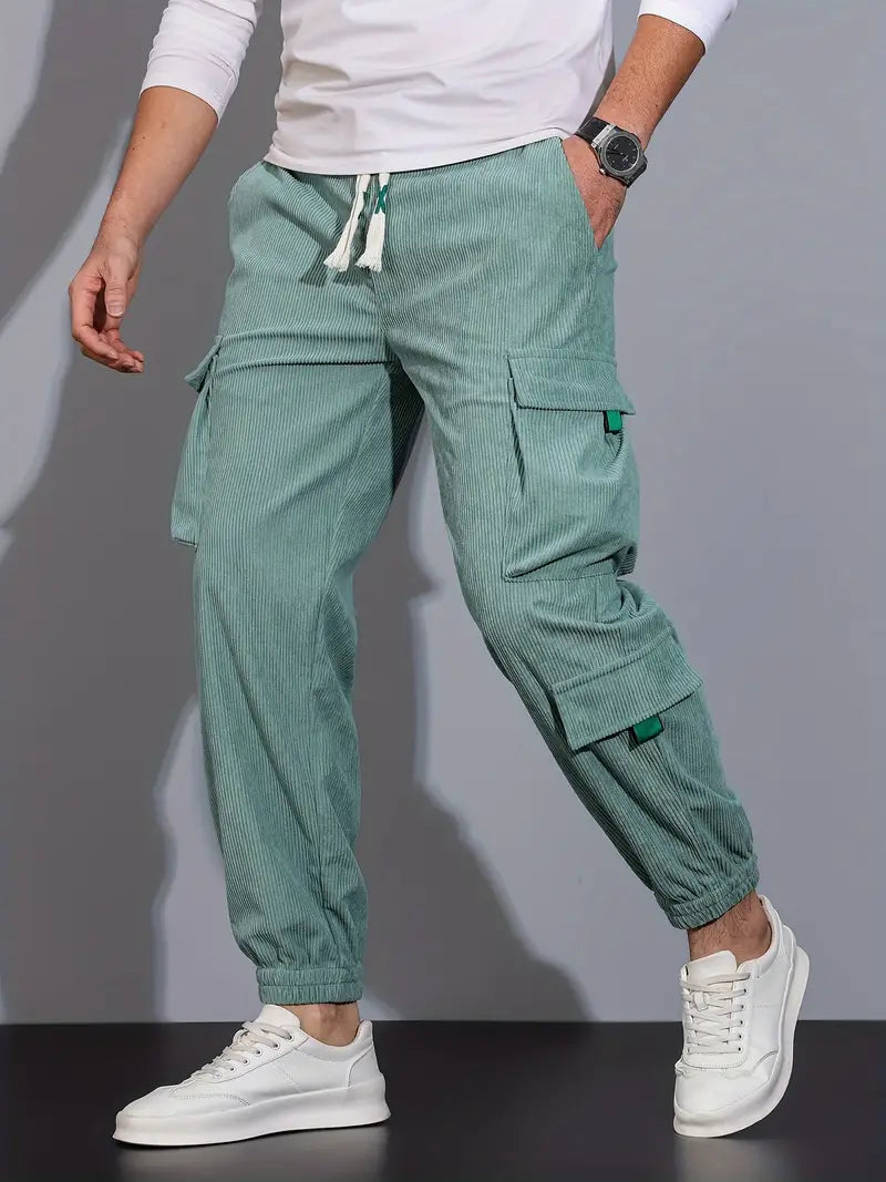 Aldrich - Pantalones cargo casual sólidos para hombre