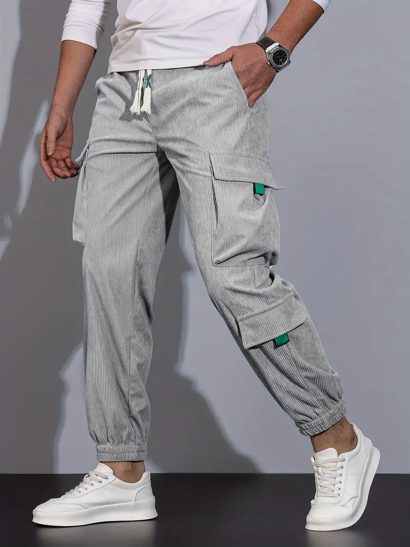 Aldrich - Pantalones cargo casual sólidos para hombre