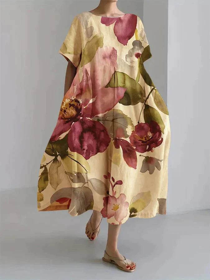 Andria - Vestido suelto de mujer con estampado floral botánico