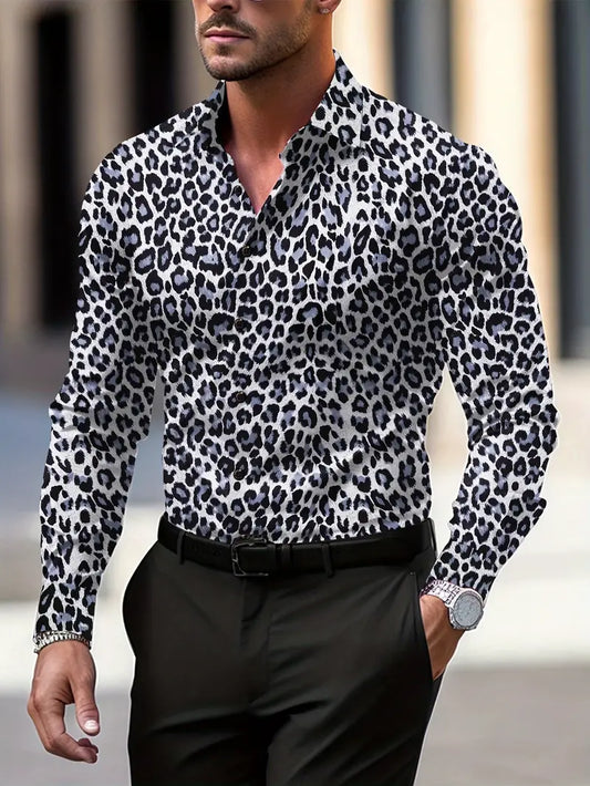Anthony - Camisa con estampado gráfico y de leopardo para hombre