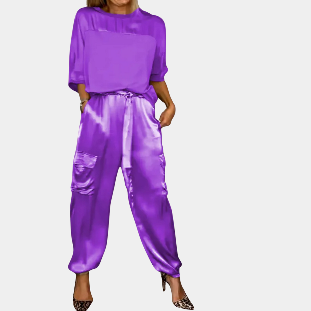 Danika - Elegante conjunto satinado chic [top + pantalón].